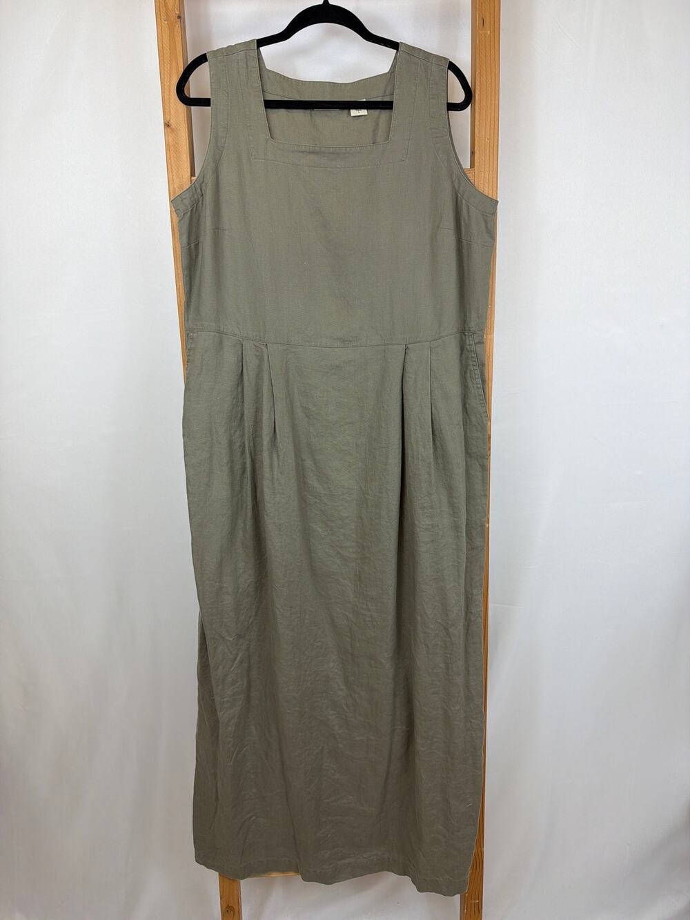 Eddie Bauer Green Sleeveless Square Neck Linen Maxi Dress L Tall